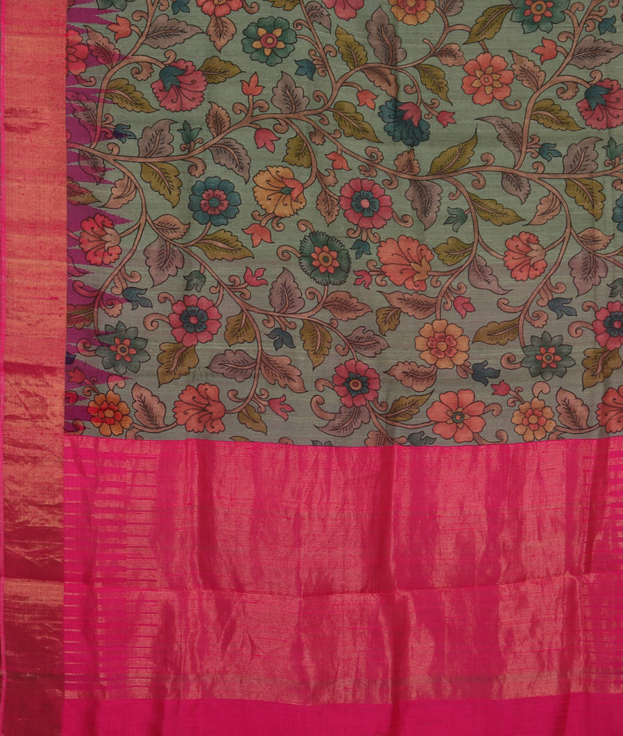 Green Tussar Printed Saree T3696544