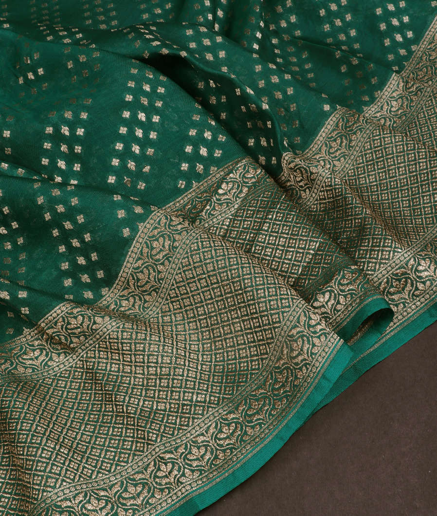 Green Banaras Organza Saree T356123-image