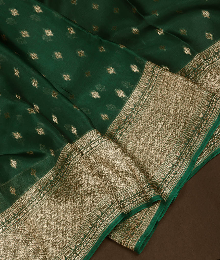 Green Banaras Organza Saree T367190-image