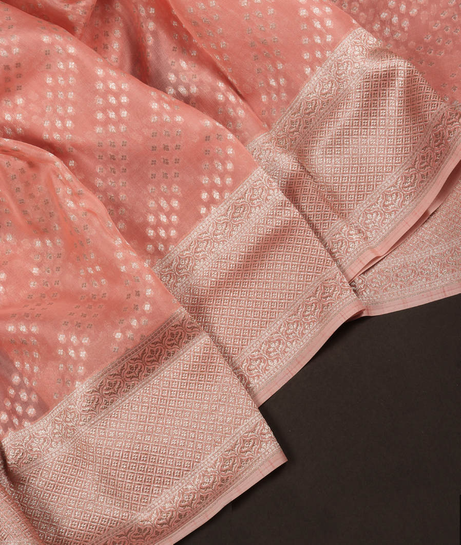 Peach Banaras Organza Saree T367215-image