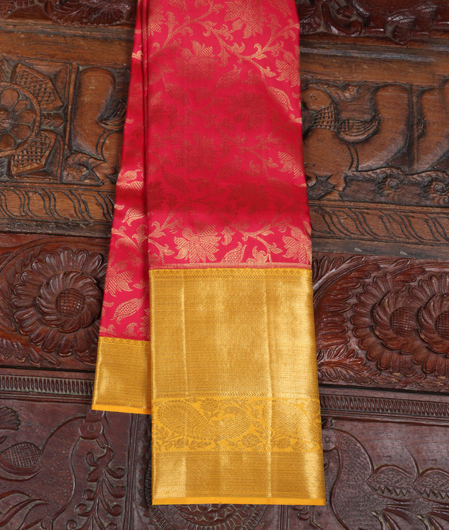 Pinkish Red Handwoven Kanjivaram Silk Saree T56252-image