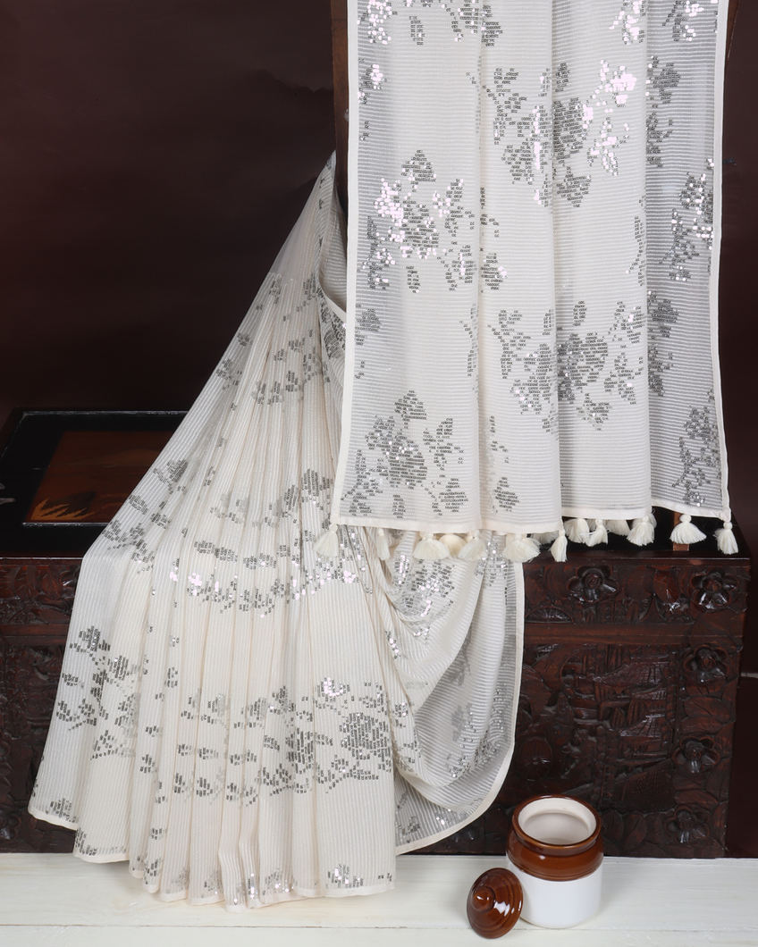 Off-White Georgette Silk Saree T361836-image