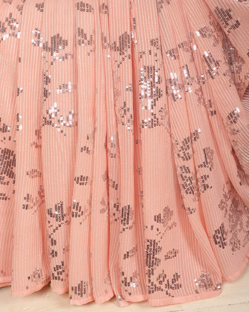 Peach Georgette Silk Saree T3618372