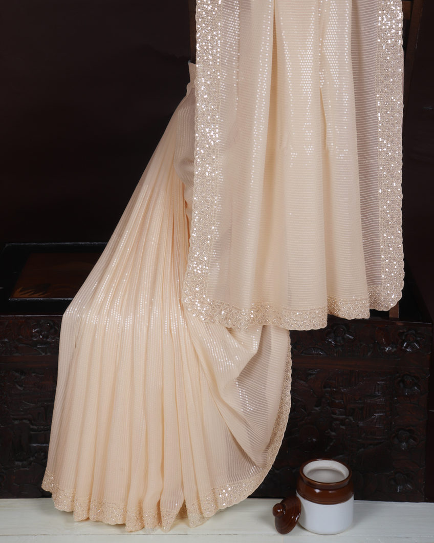 Cream Georgette Silk Saree T367533-image