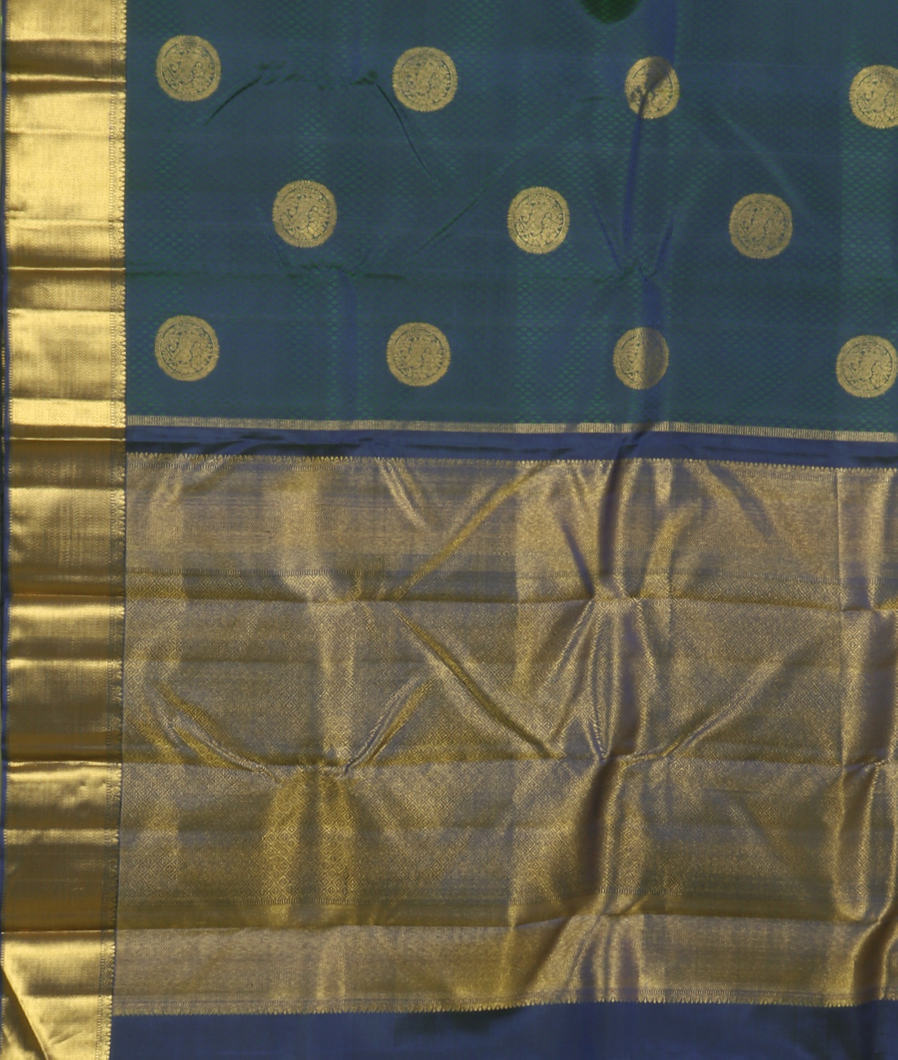 Peacock Blue Handwoven Kanjivaram Silk Saree T3609944