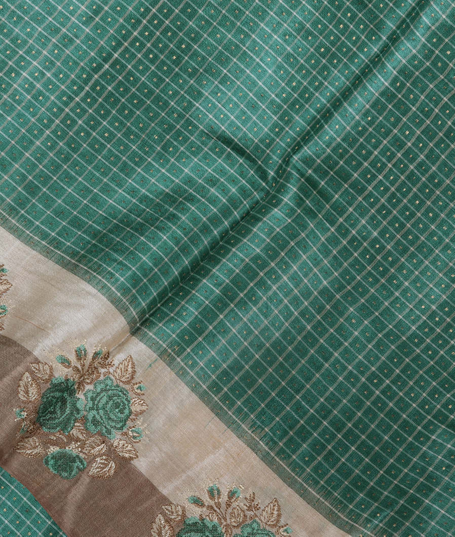 Green Tussar Embroidery Saree T369605-image