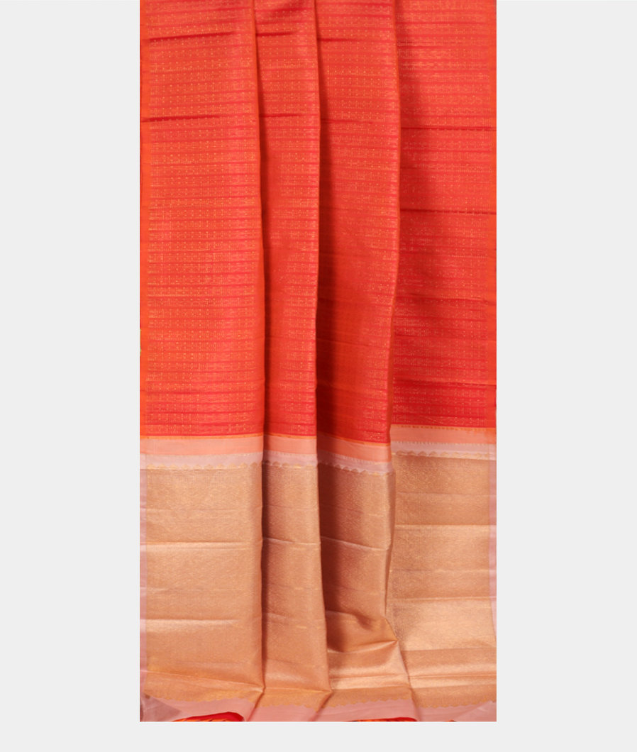 Orangish Pink Handwoven Kanjivaram Silk Saree T3671422