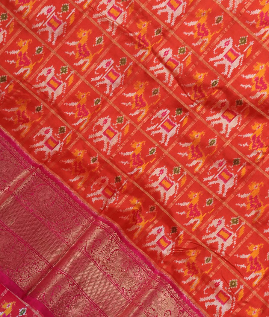 Orange Ikat Silk Saree T357209-image