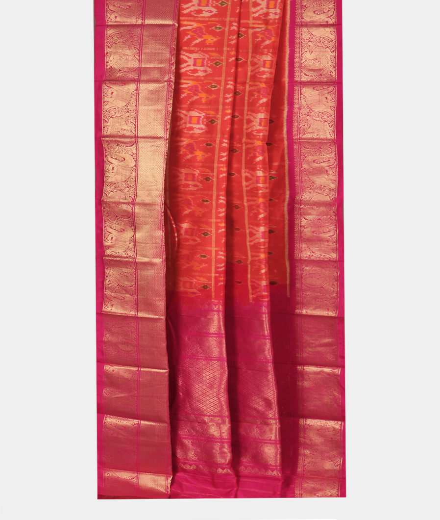 Orange Ikat Silk Saree T3572092