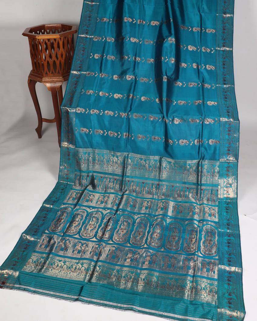 Peacock Blue Baluchari Silk Saree T3190282