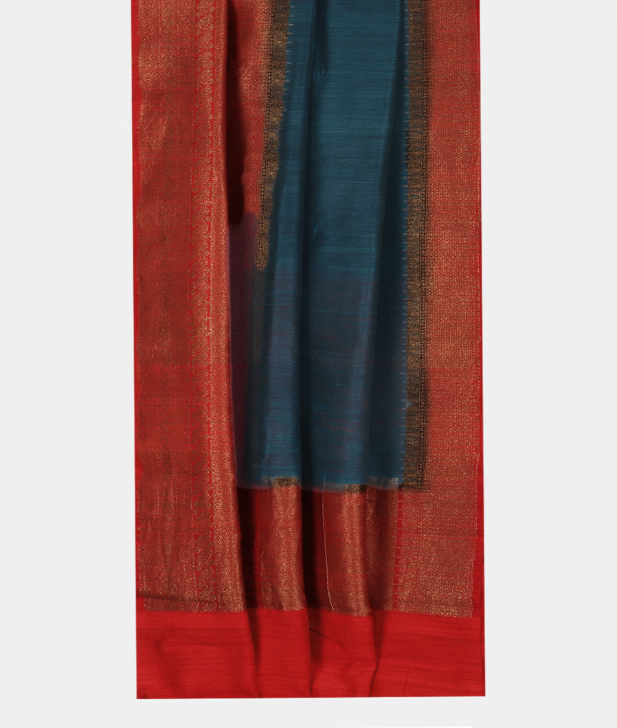 Peacock Blue Banaras Tussar Saree T3563502