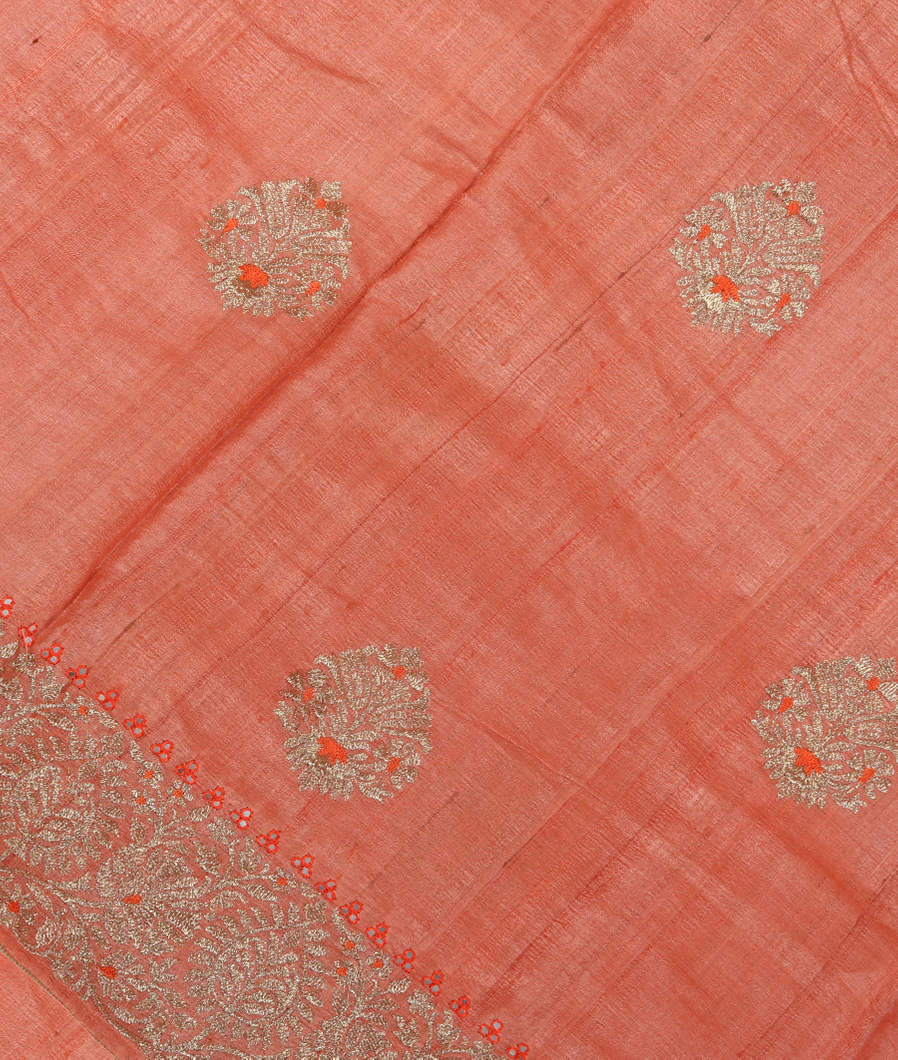 Peach Tussar Embroidery Saree T369181-image