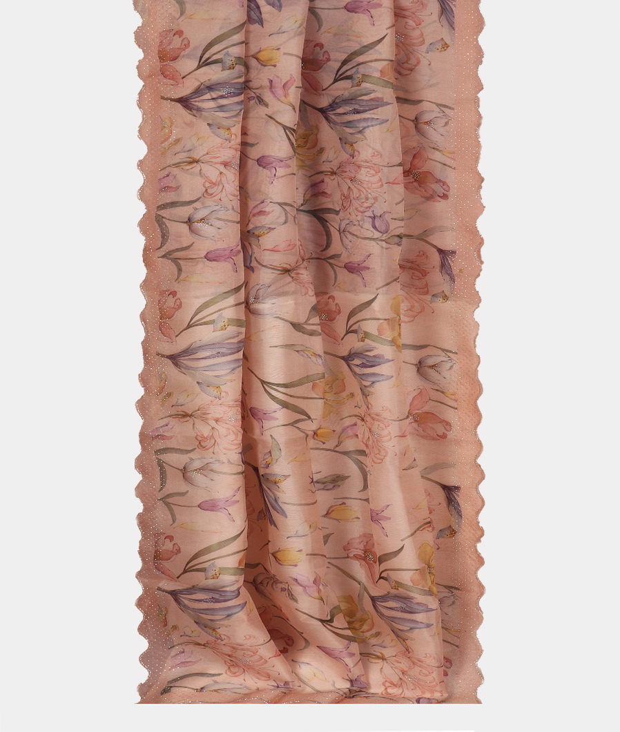 Peach Kora Organza Printed Saree T3536282