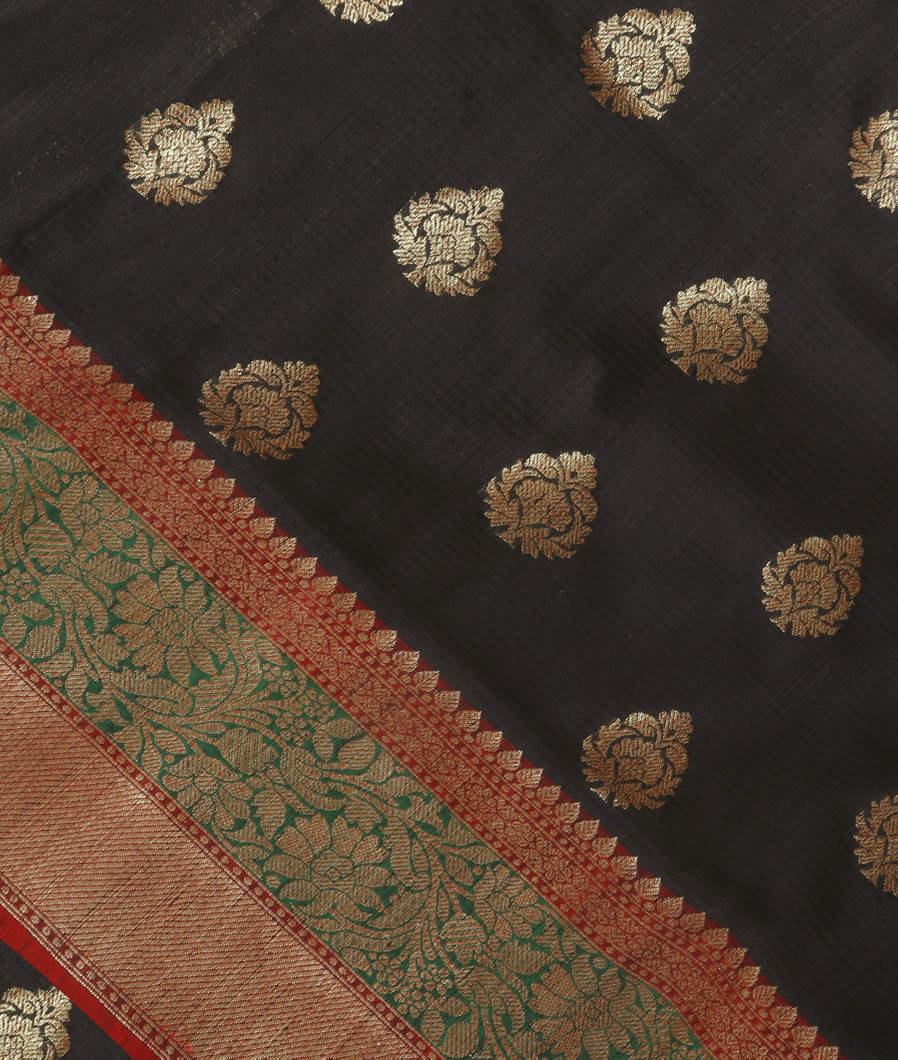 Black Banaras Tussar Saree T355435-image