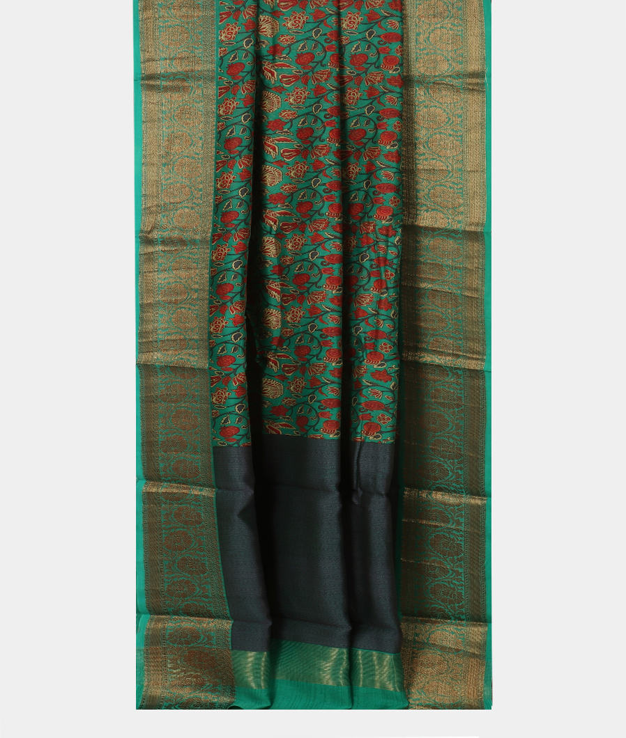 Green Soft Printed Cotton Saree T3709972
