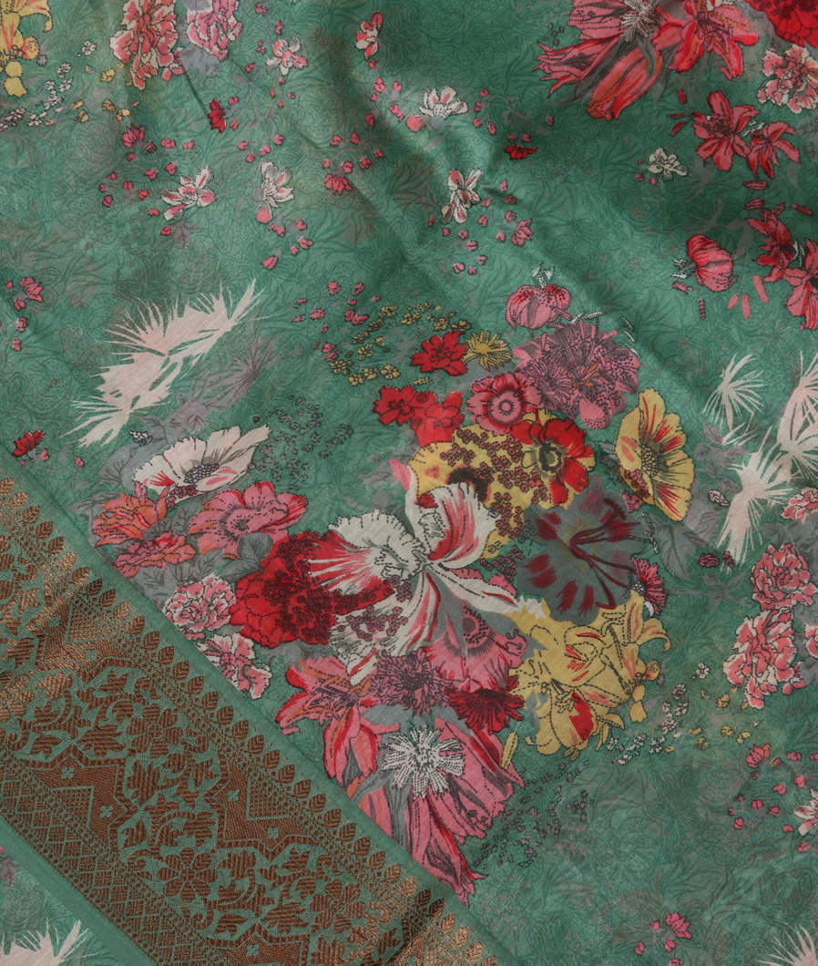 Green Soft Printed Cotton Saree T370994-image