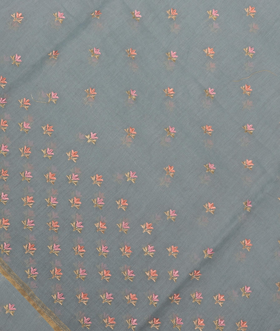 Blue Chanderi Cotton Embroidery Saree T354167-image