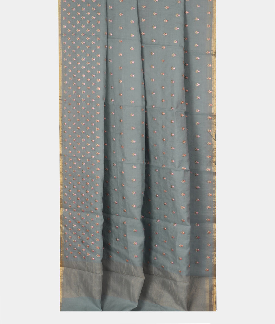 Blue Chanderi Cotton Embroidery Saree T3541672