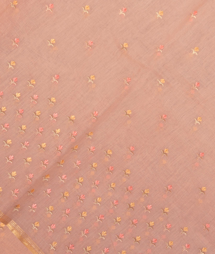 Light Peach Chanderi Cotton Embroidery Saree T354171-image