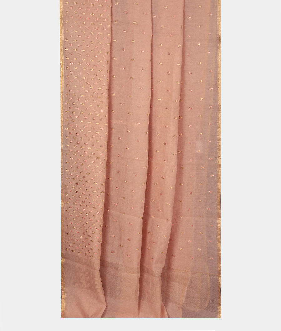 Light Peach Chanderi Cotton Embroidery Saree T3541712