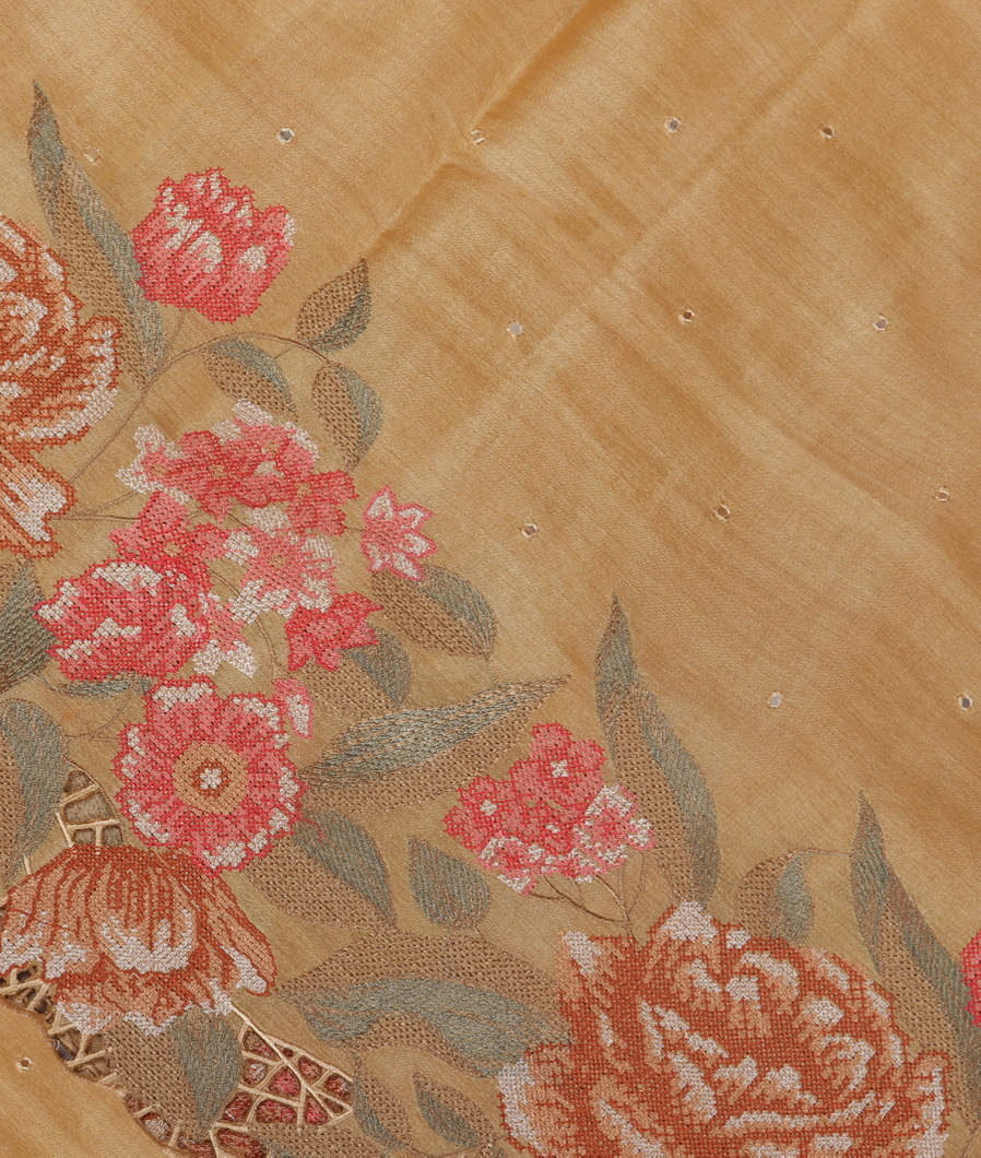 Beige Tussar Embroidery Saree T365407-image