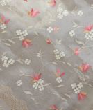 Cream And Light Grey Kora Organza Embroidery Saree T3633361