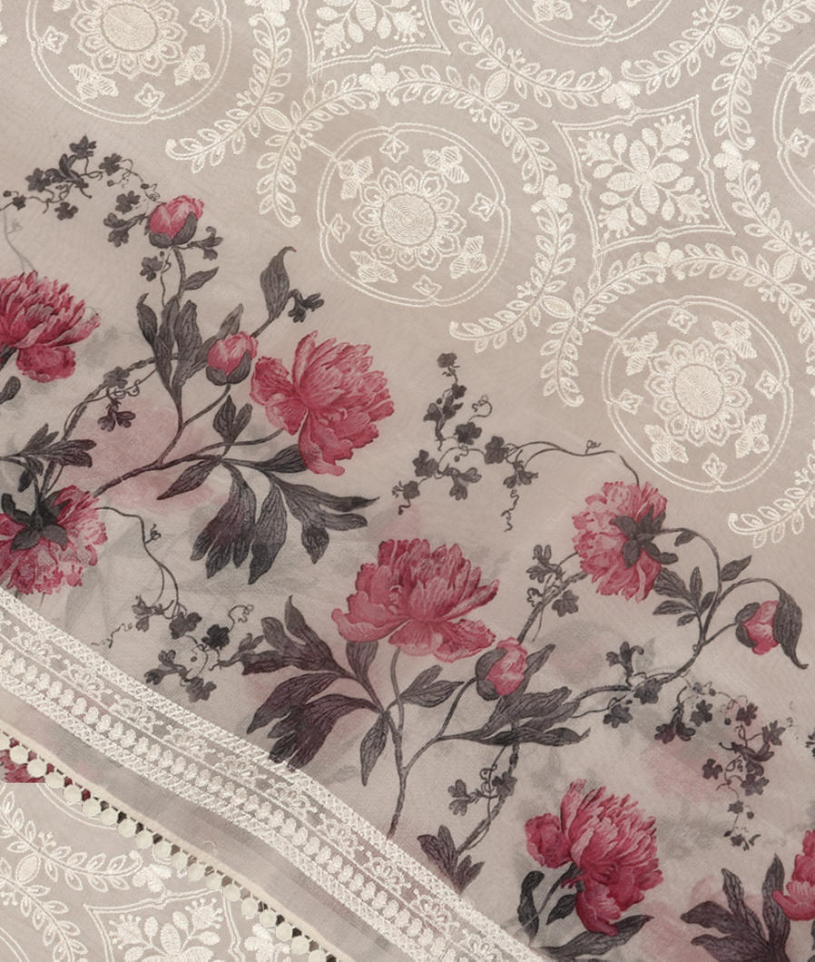 White Kora Organza Embroidery Saree T373835-image