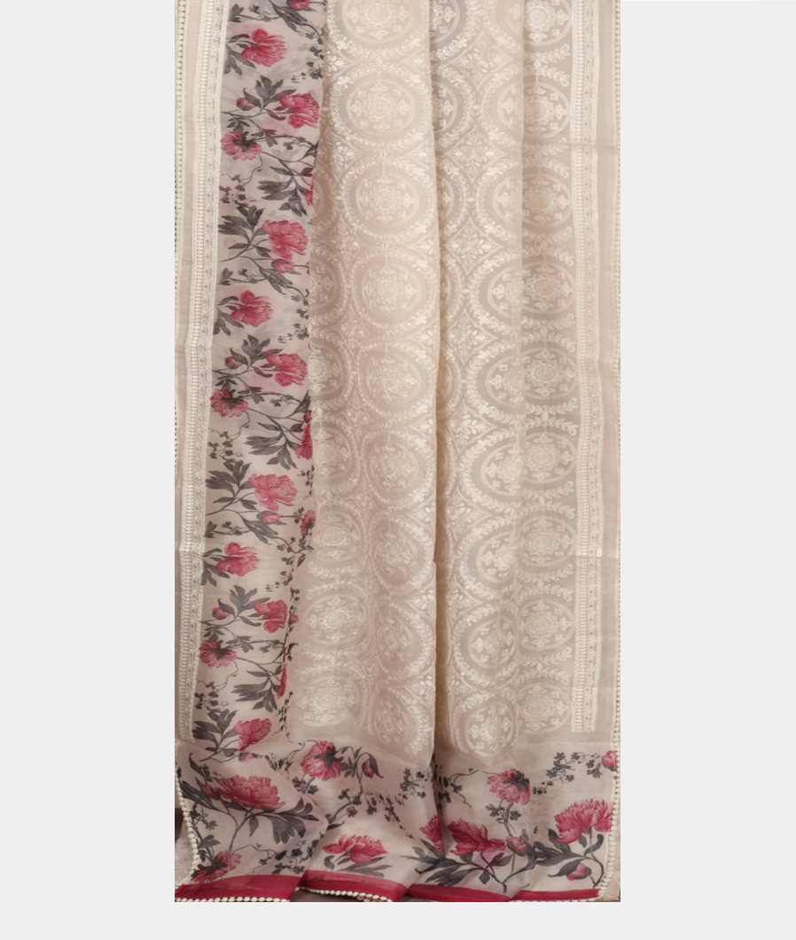 White Kora Organza Embroidery Saree T3738352