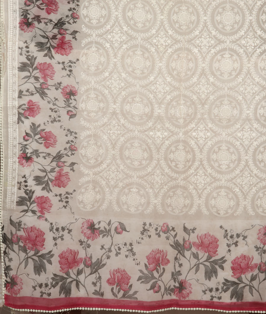 White Kora Organza Embroidery Saree T3738354