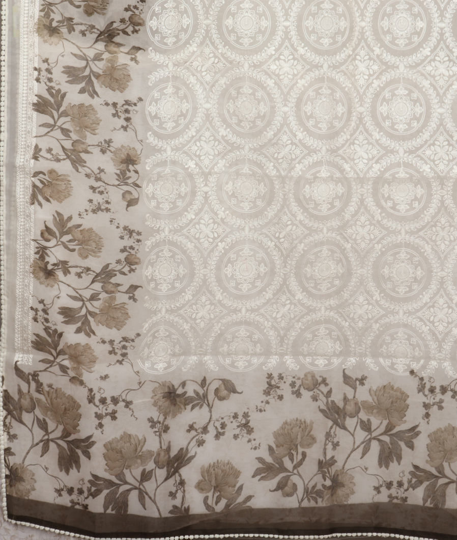 White Kora Organza Embroidery Saree T3738324