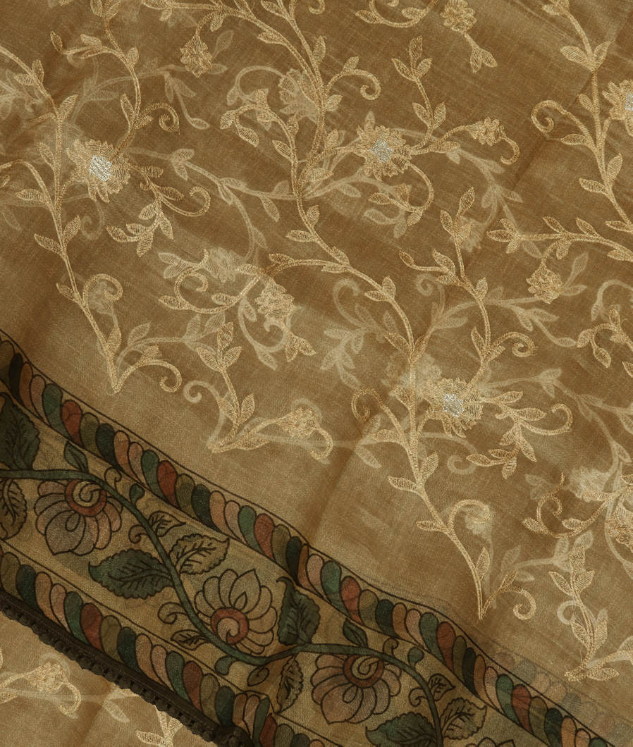 Light Khaki Kora Organza Embroidery Saree T373943-image