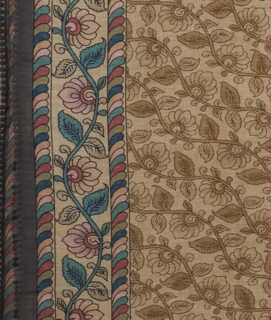 Light Khaki Kora Organza Embroidery Saree T3739433