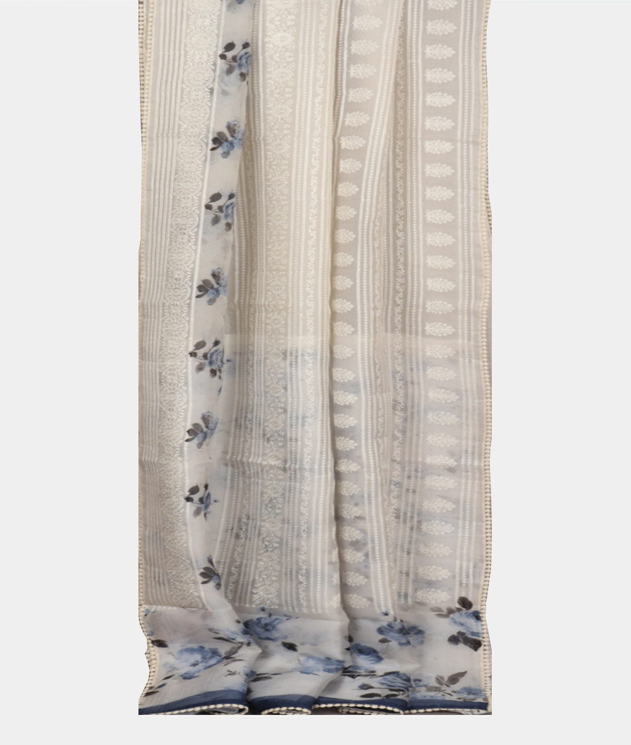 White Kora Organza Embroidery Saree T3738492