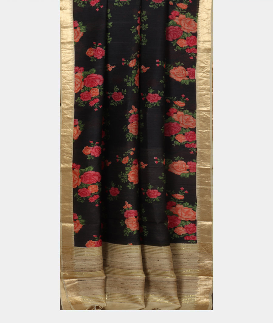 Black Soft Tussar Printed Saree T3533552
