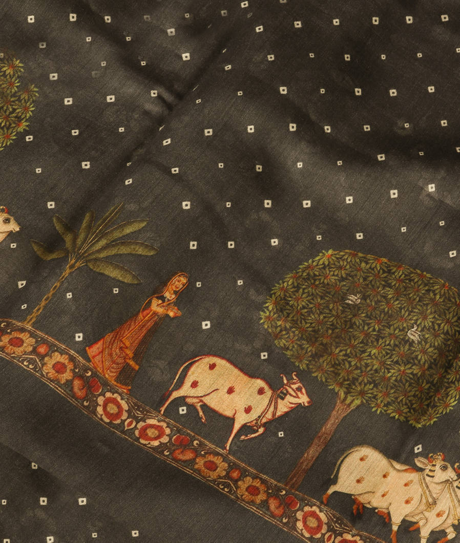 Grey Soft Tussar Printed Saree T354143-image