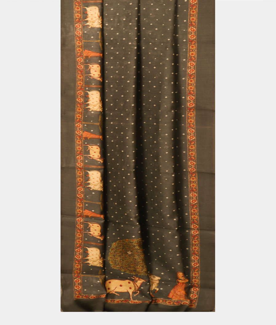Grey Soft Tussar Printed Saree T3541432