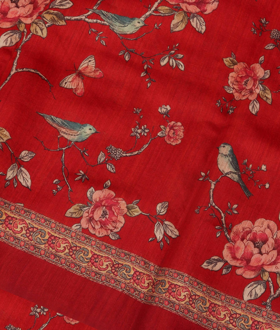 Red Soft Tussar Printed Saree T354093-image