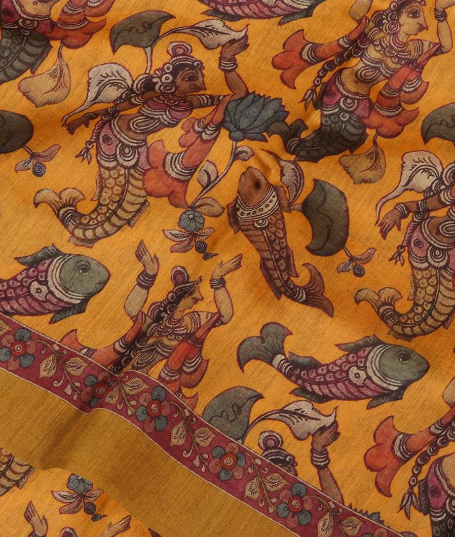Yellow Tussar Printed Saree T354099-image