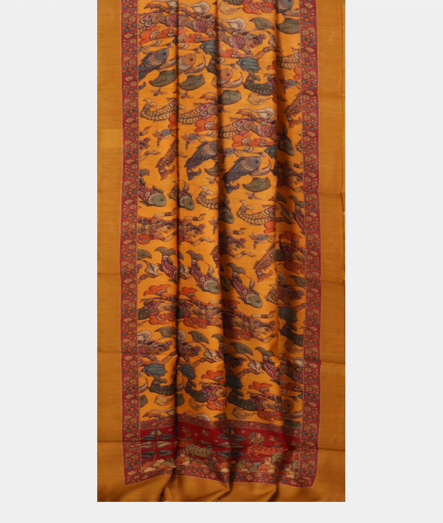 Yellow Tussar Printed Saree T3540992