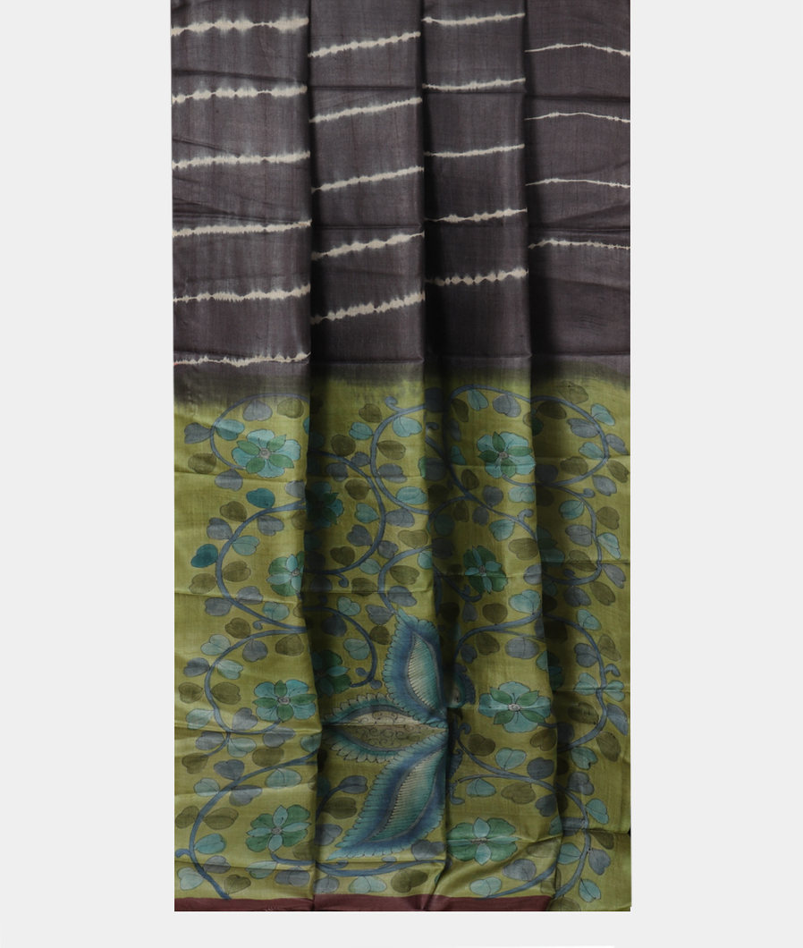 Dark Grey Tussar Printed Saree T3738722