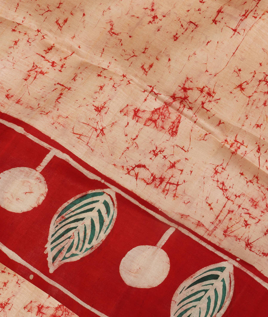 Cream Batik Printed Silk Saree T356406-image