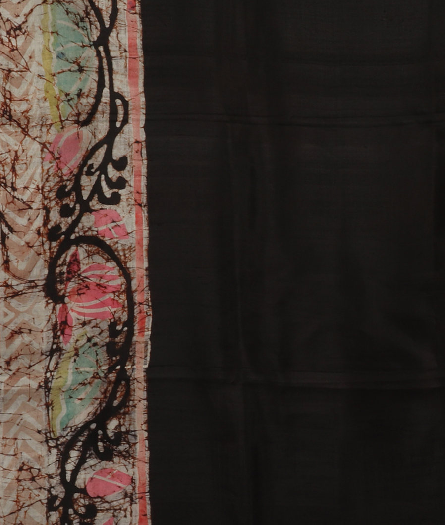 Black Batik Printed Silk Saree T3711053