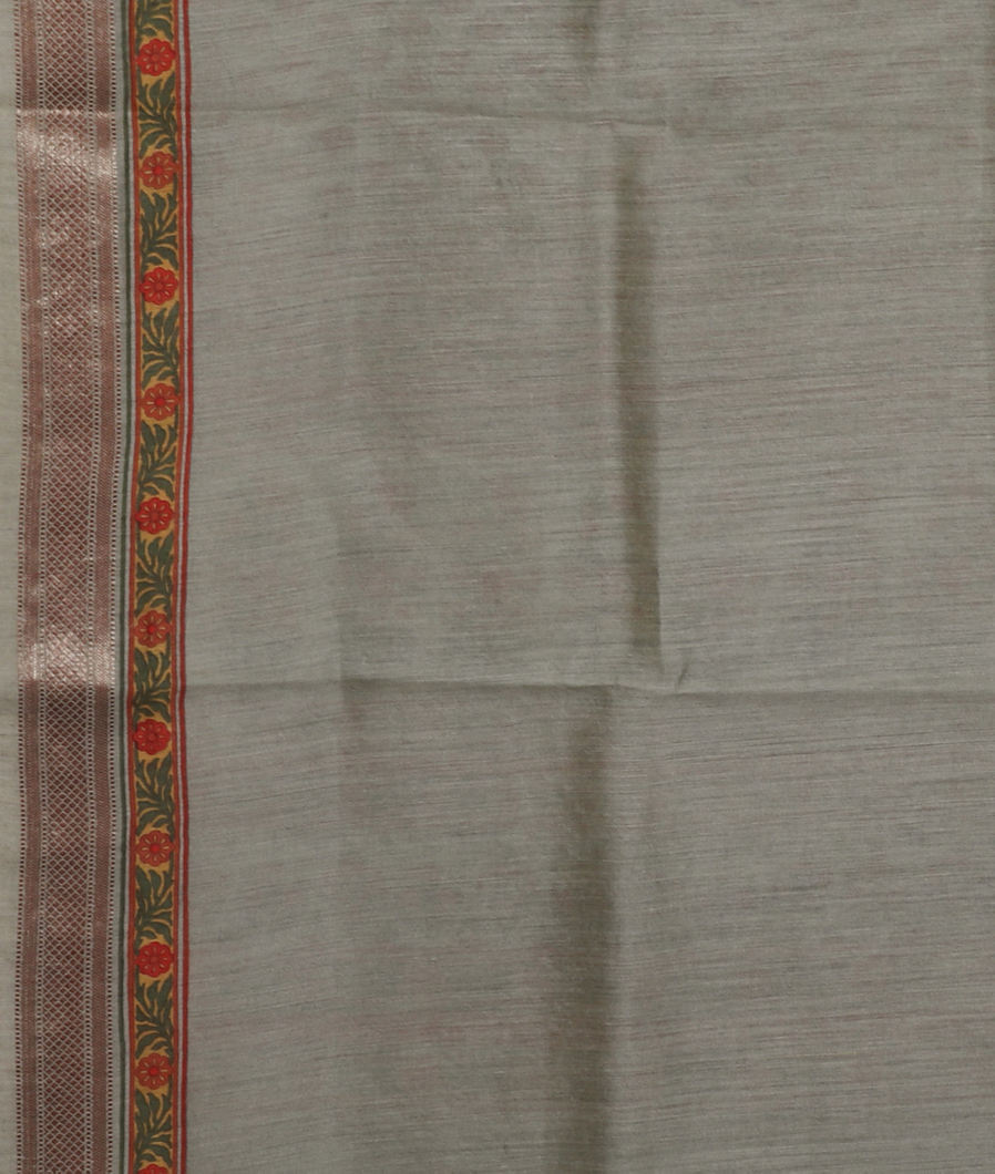 Greenish Grey Tussar Printed Saree T3721713