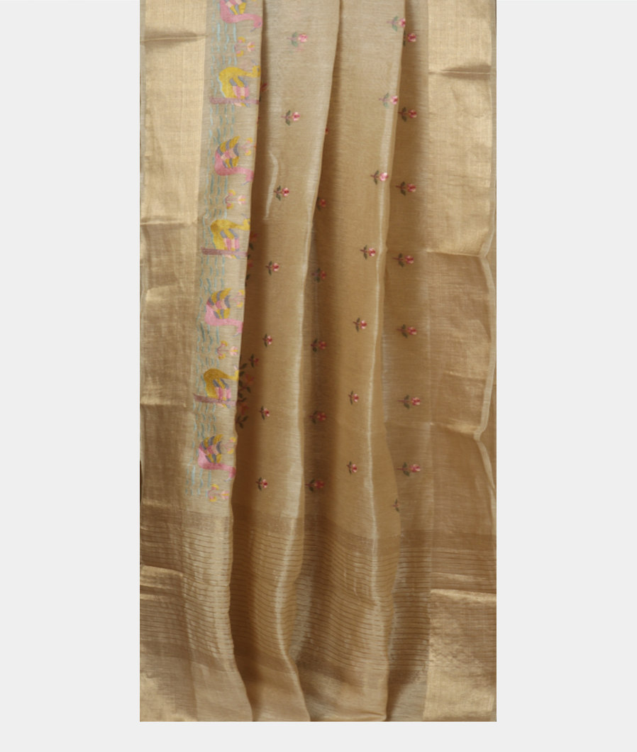 Beige Linen Embroidery Saree T3684132