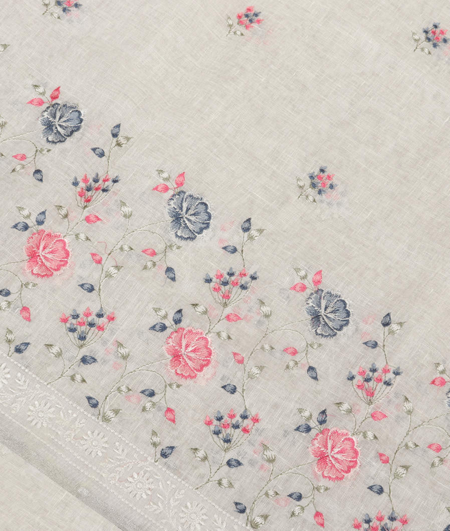 White Linen Embroidery Saree T364199-image