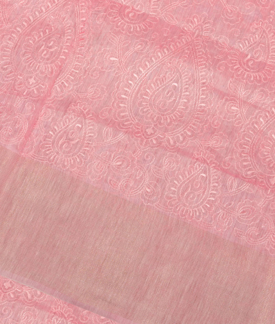 Pink Linen Embroidery Saree T332150-image