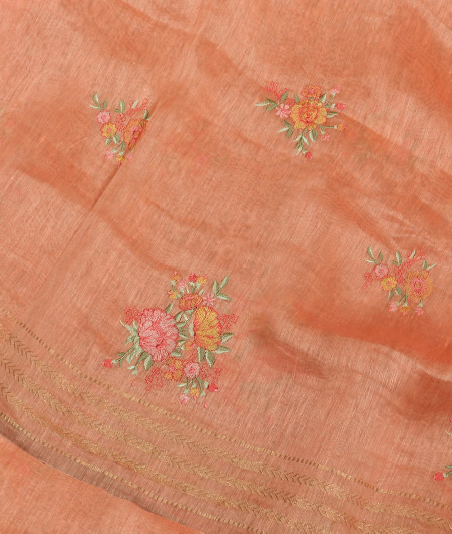 Peach Linen Embroidery Saree T356978-image