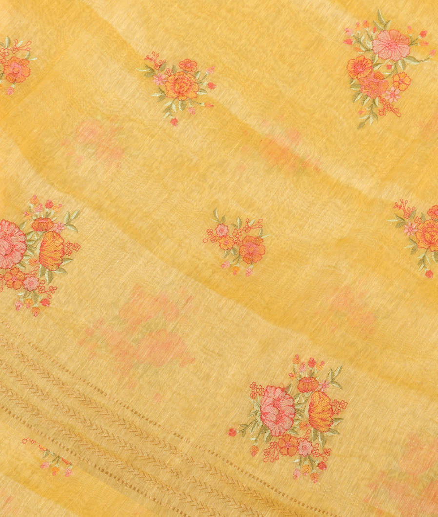 Yellow Linen Embroidery Saree T356981-image