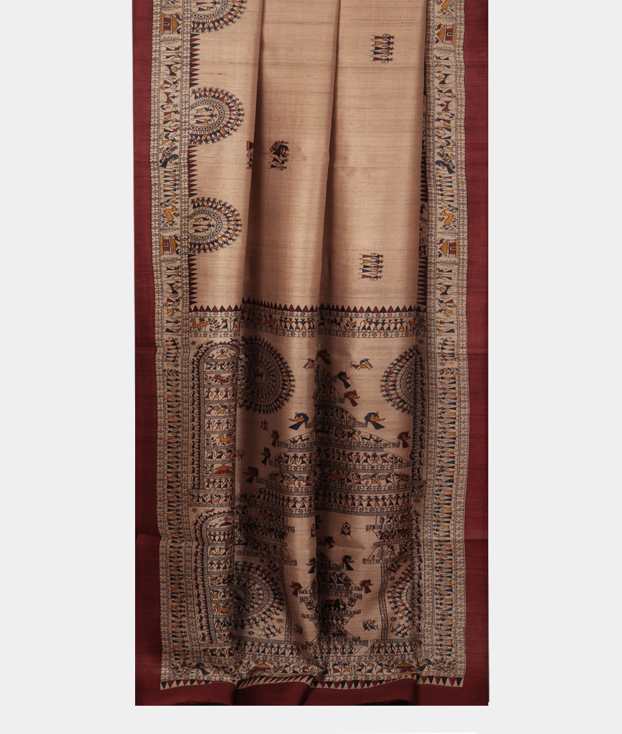 Beige Tussar Printed Saree T3708412
