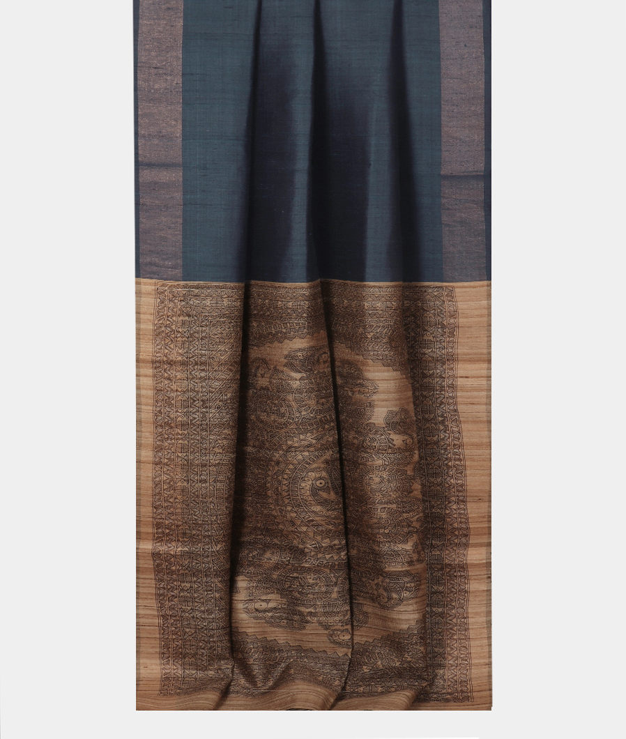 Blue Tussar Printed Saree T3706852